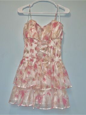 Fashion Nova Pink and Cream Floral Mini Dress